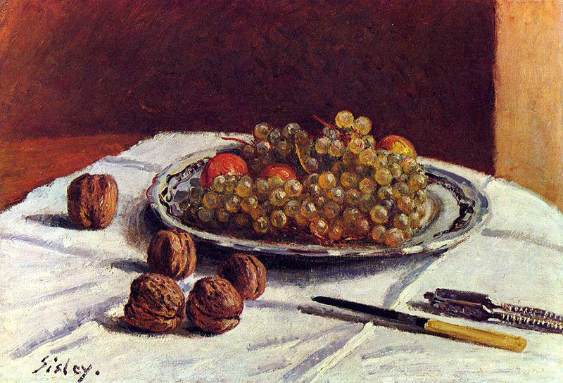 Alfred Sisley Stilleben, Trauben und Nusse oil painting image